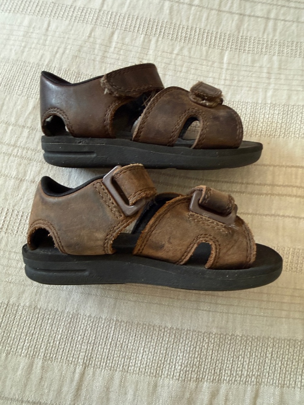 Stride Rite Brown Leather Toddler Sandal with Double Velcro Straps - Picture 4 of 8